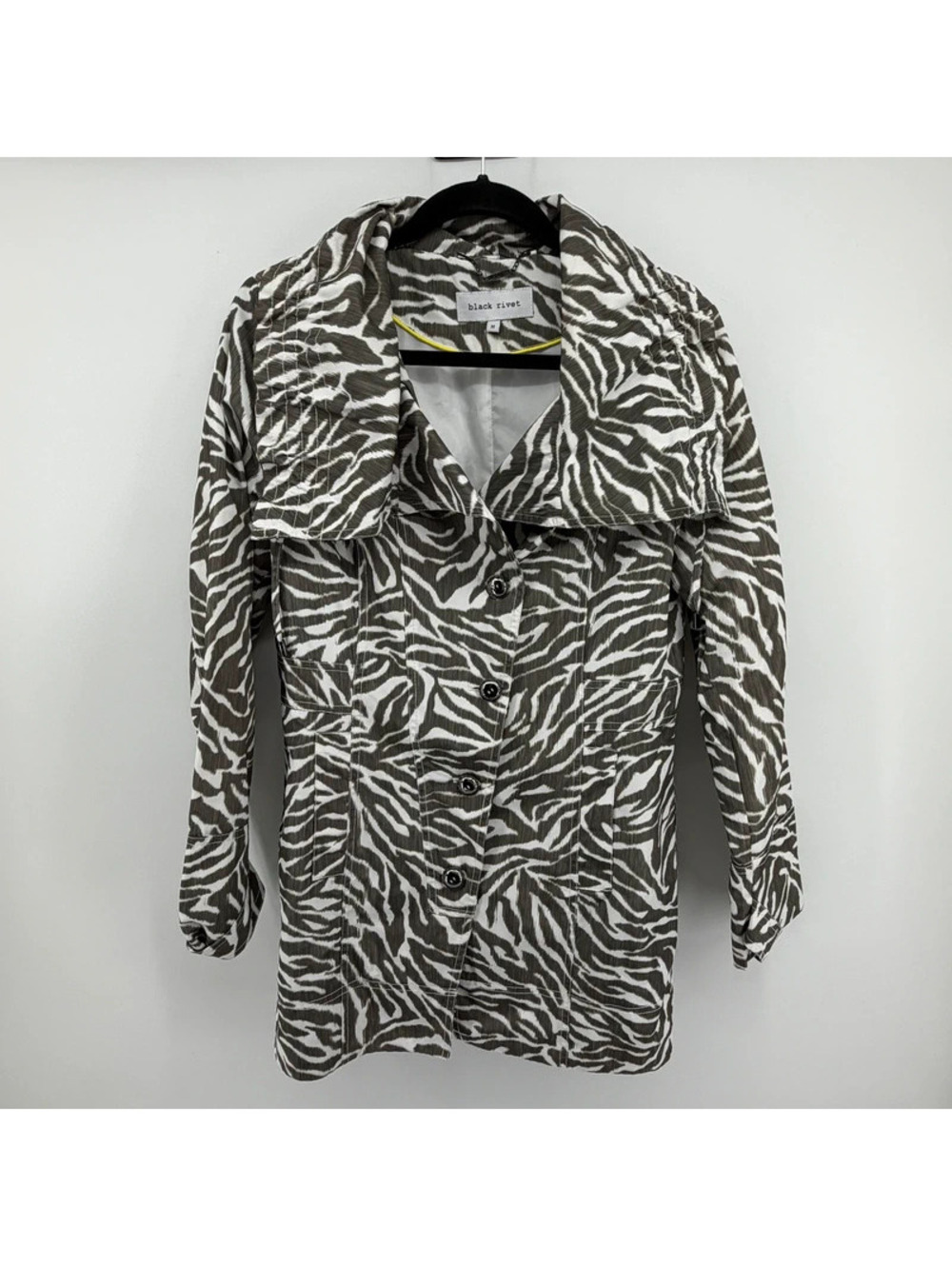 Black Rivet Zebra Print Trench Coat Jacket Women’s M Animal Print Belted